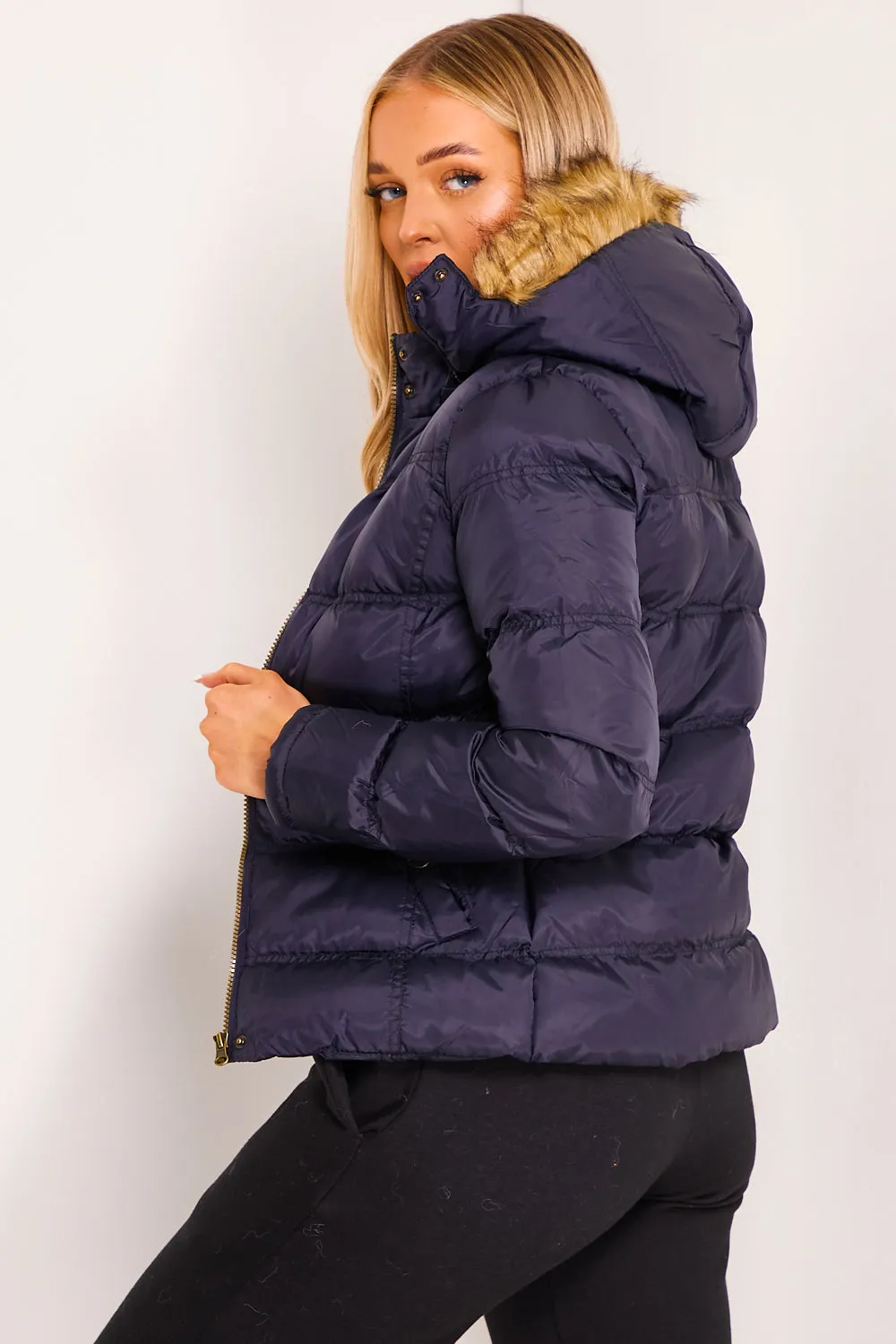 Black Faux Fur Hood Puffer Coat