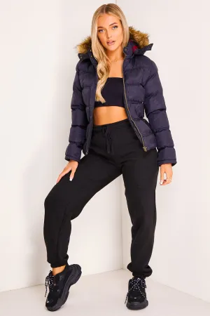 Black Faux Fur Hood Puffer Coat