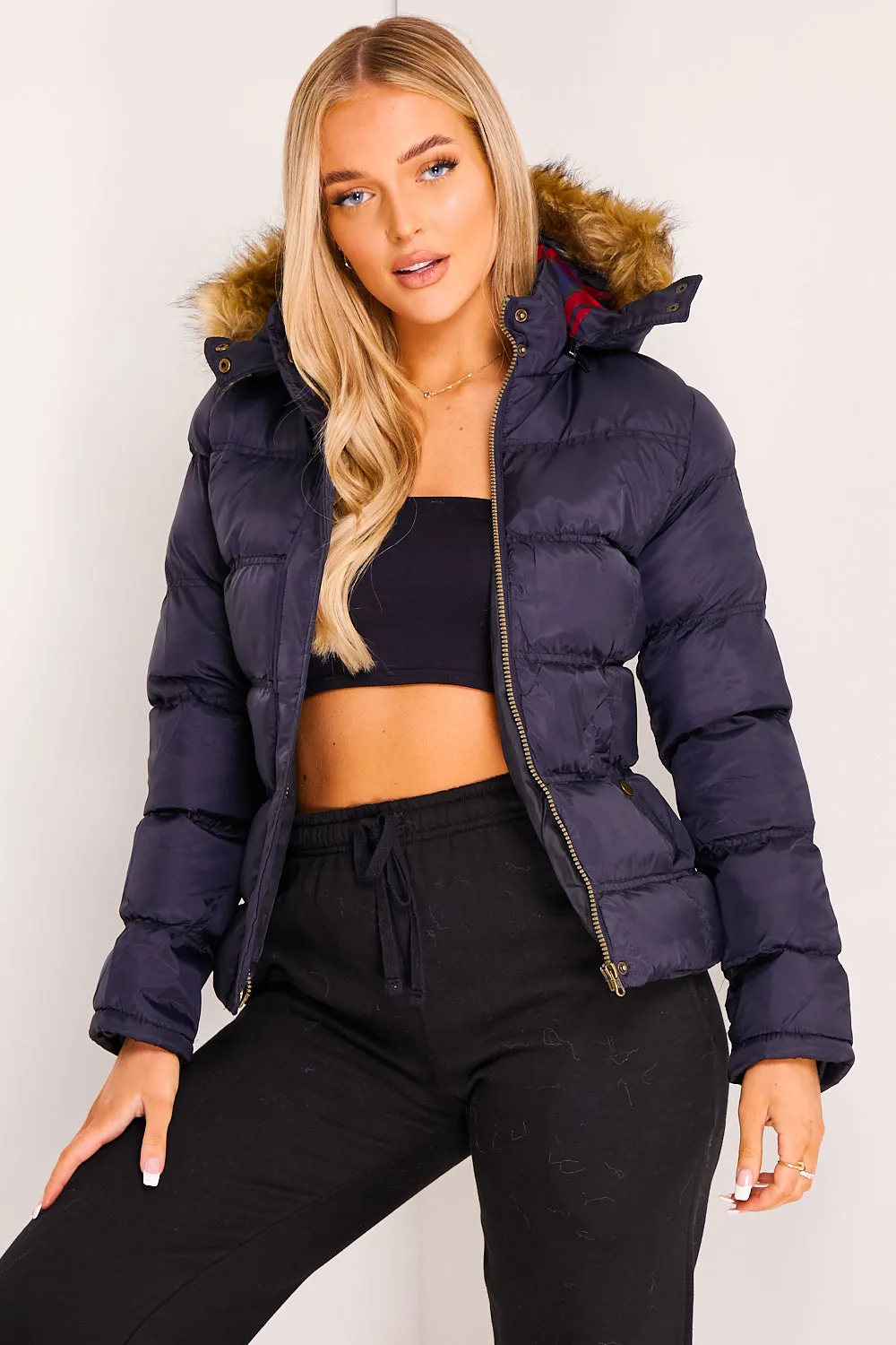 Black Faux Fur Hood Puffer Coat