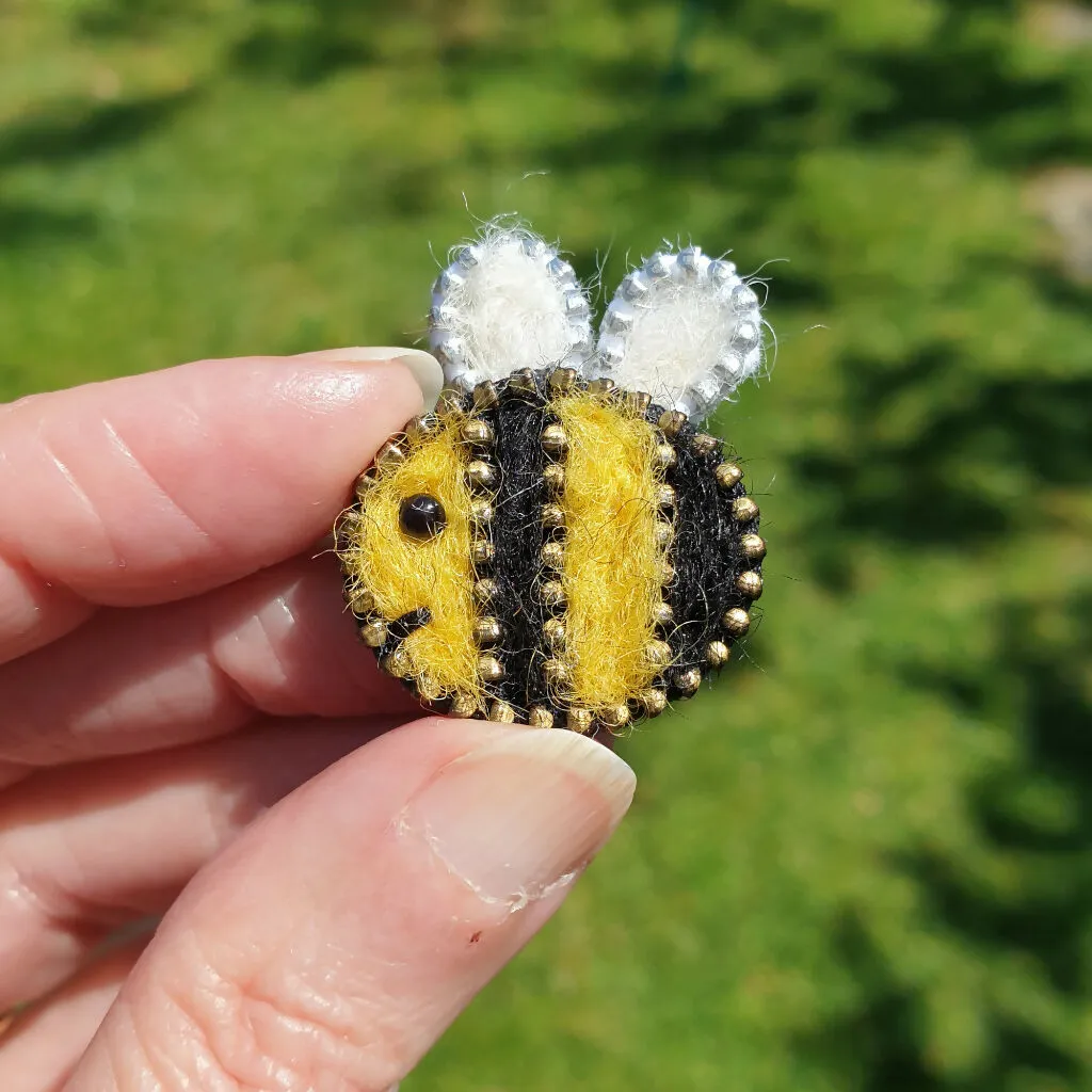 Hand Felted Bee Pin Badge With Zip Edge Detail