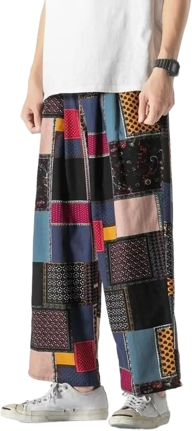 Harajuku Style Men's Harem Pants Wide Leg Straight Casual Patchwork Pants Male Loose Streetwear Trousers