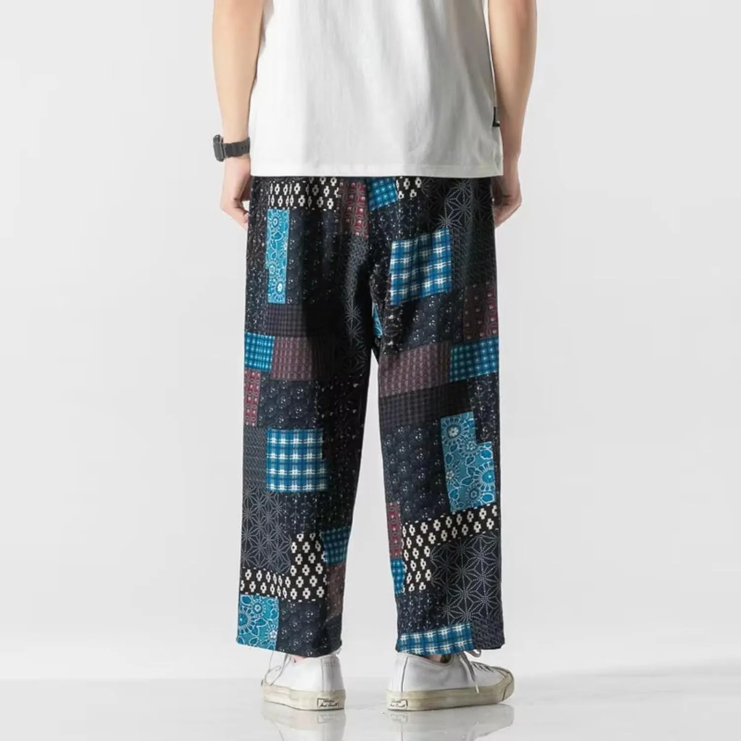 Harajuku Style Men's Harem Pants Wide Leg Straight Casual Patchwork Pants Male Loose Streetwear Trousers