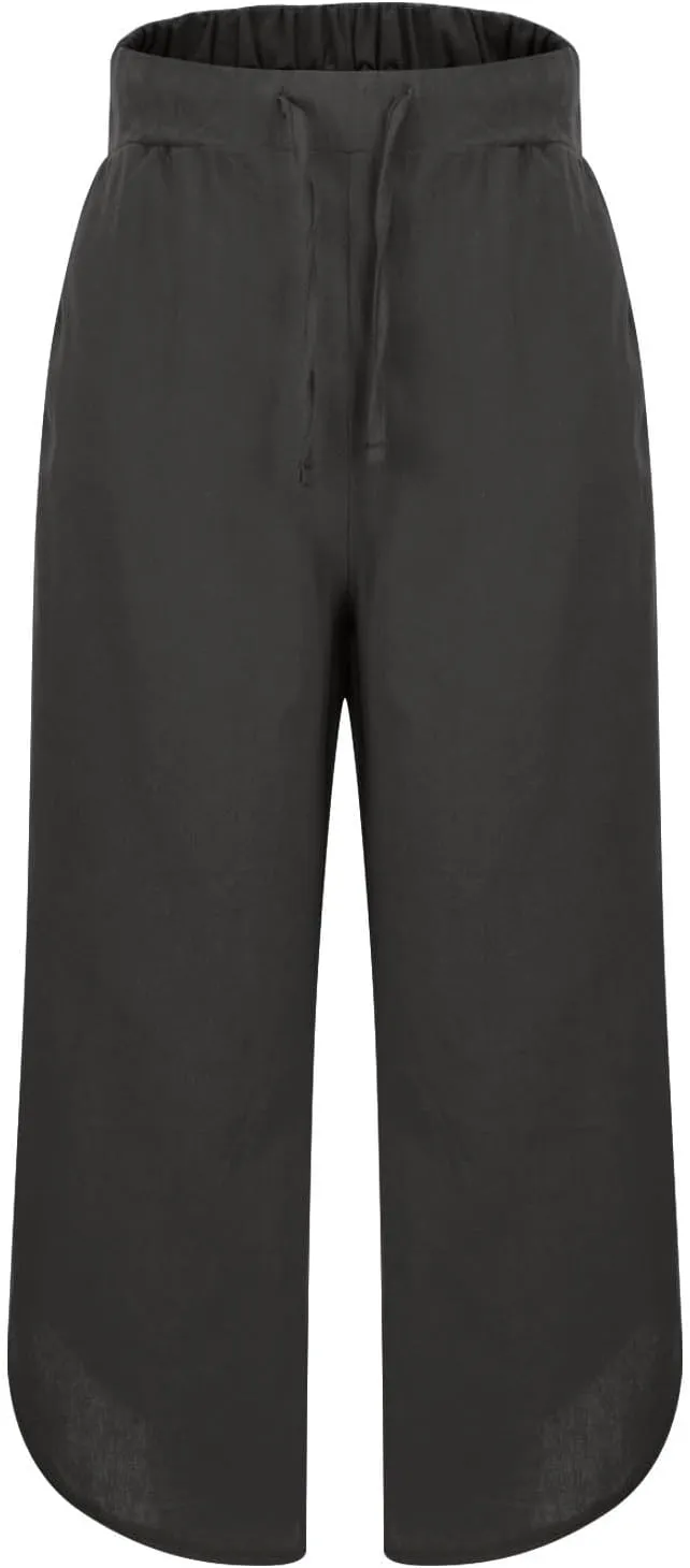 Linen Pants for Women Wide Leg Pants Summer Palazzo Flowy Beach Pants Elastic Waist Drawstring Trousers with Pockets