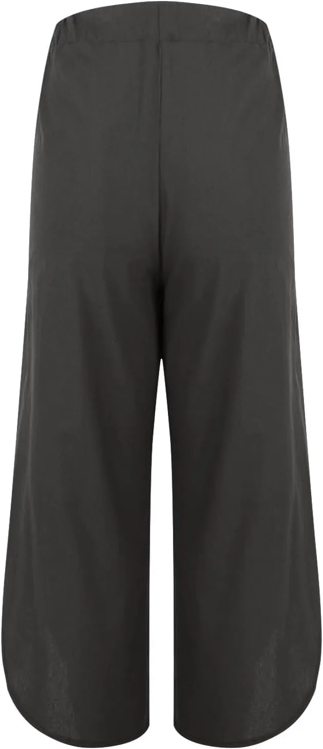 Linen Pants for Women Wide Leg Pants Summer Palazzo Flowy Beach Pants Elastic Waist Drawstring Trousers with Pockets