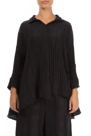 Loose Crinkled Black Silk Linen Shirt