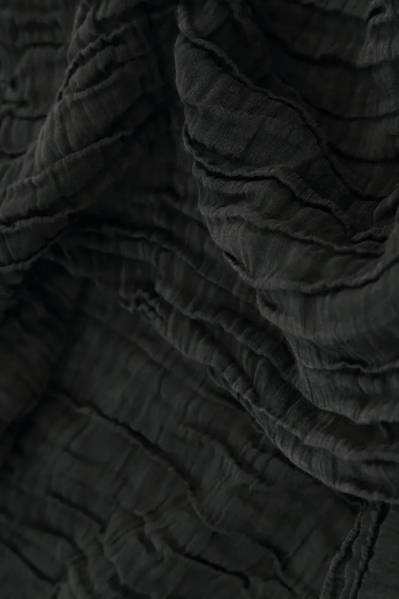 Loose Crinkled Black Silk Linen Shirt