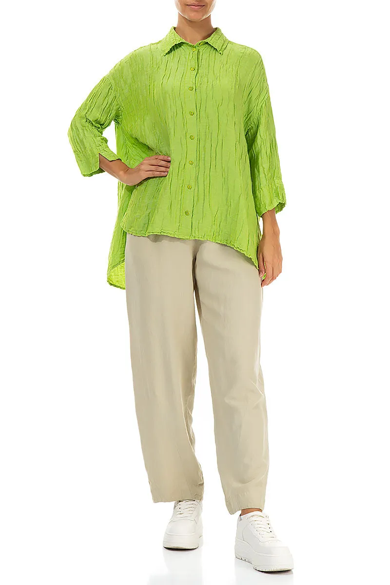 Loose Crinkled Lime Silk Linen Shirt