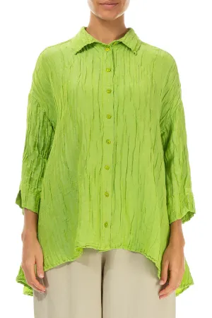 Loose Crinkled Lime Silk Linen Shirt