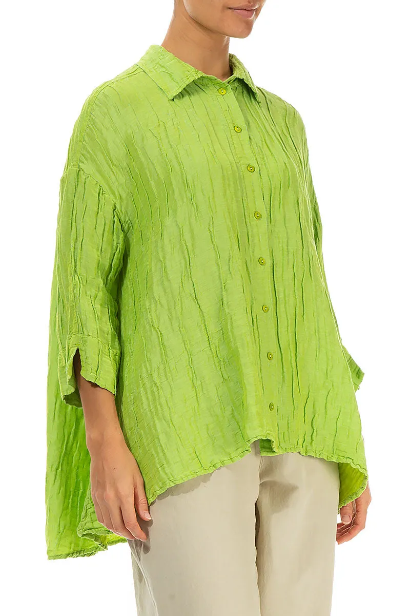 Loose Crinkled Lime Silk Linen Shirt