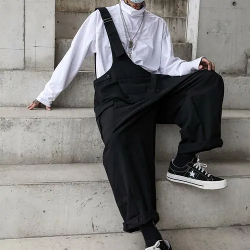 Men's Black Loose Overalls