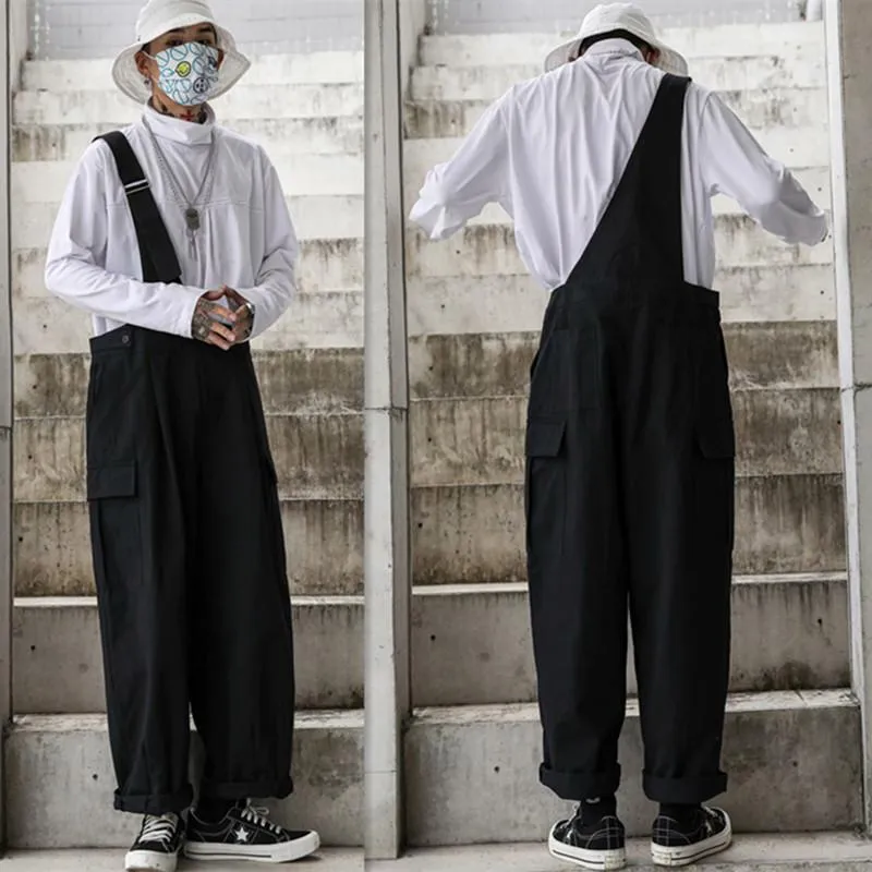 Men's Black Loose Overalls