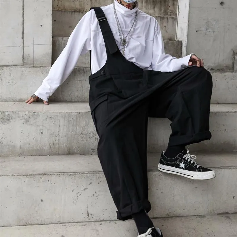 Men's Black Loose Overalls
