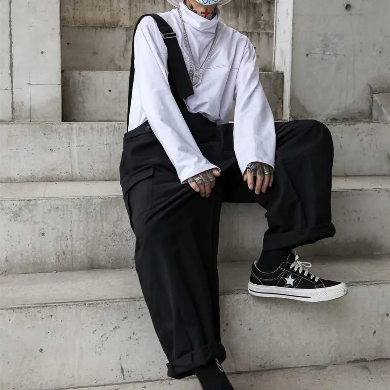 Men's Black Loose Overalls