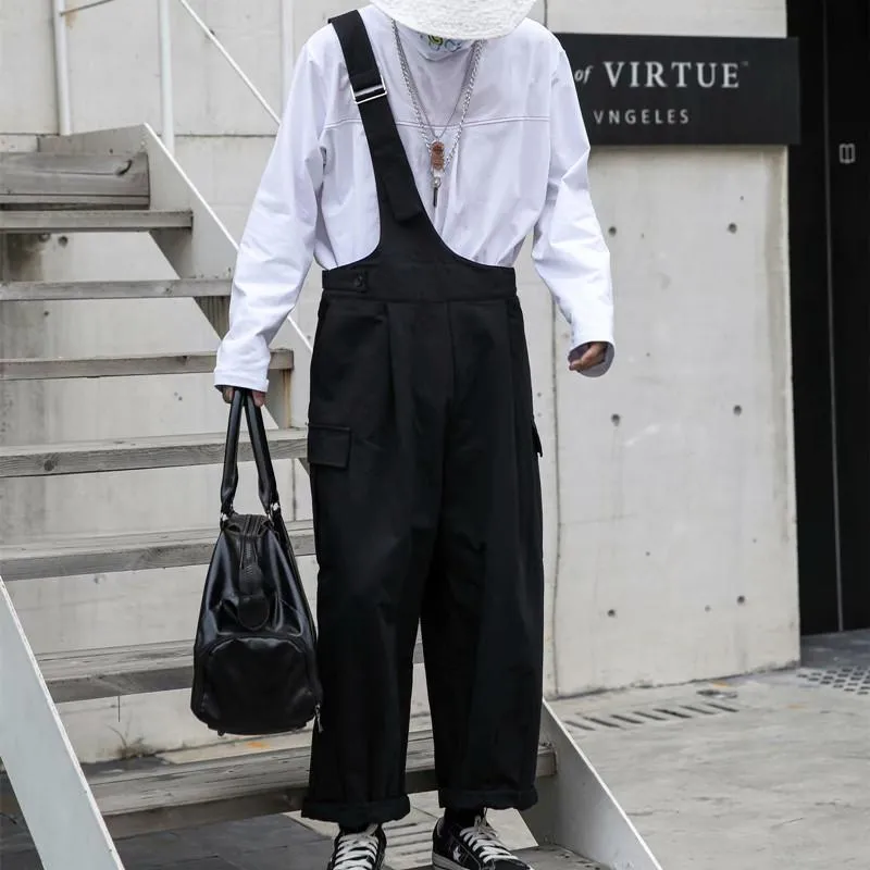 Men's Black Loose Overalls