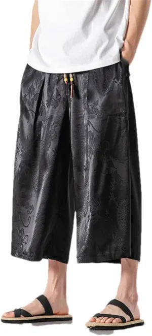 Men's Causal Baggy Pants Draped Harem Pants Wide Leg Calf-Length Trousers Jogging Pantalon