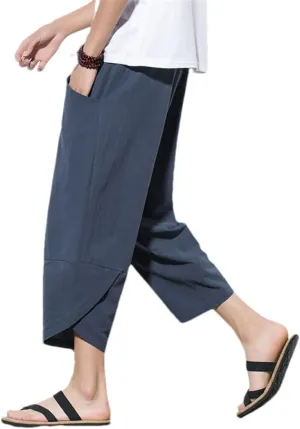Men's China Style Cotton Harem Short Pants Streetwear Jogging Beach Shorts Casual Trousers