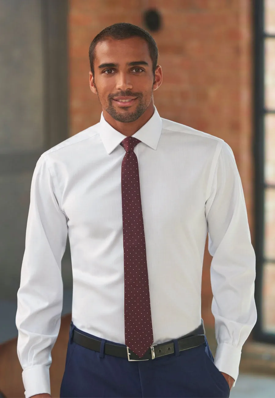 Men's Long Sleeve Slim Fit Shirt Cotton Herringbone - Prato