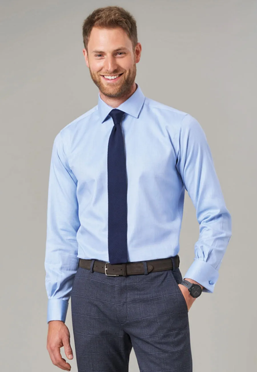 Men's Long Sleeve Slim Fit Shirt Cotton Herringbone - Prato