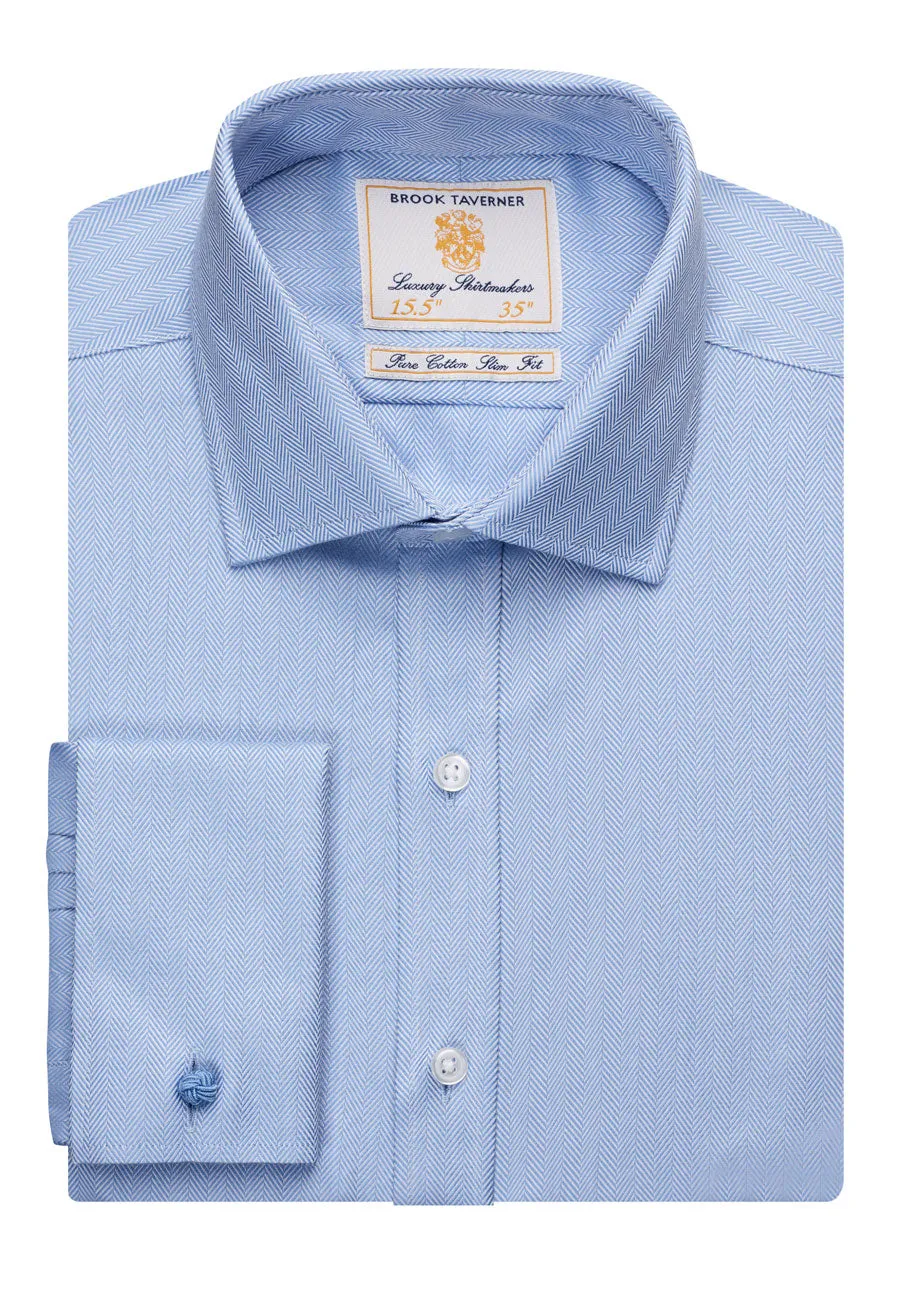 Men's Long Sleeve Slim Fit Shirt Cotton Herringbone - Prato
