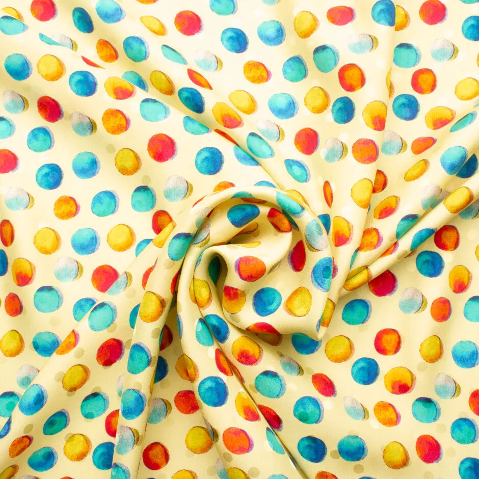 Multi-Coloured Bubble Printed Soft Yellow Silk Jacquard