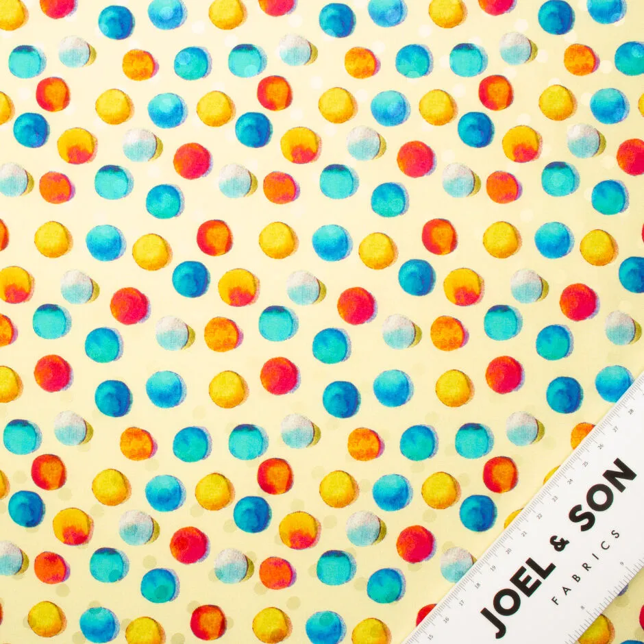 Multi-Coloured Bubble Printed Soft Yellow Silk Jacquard