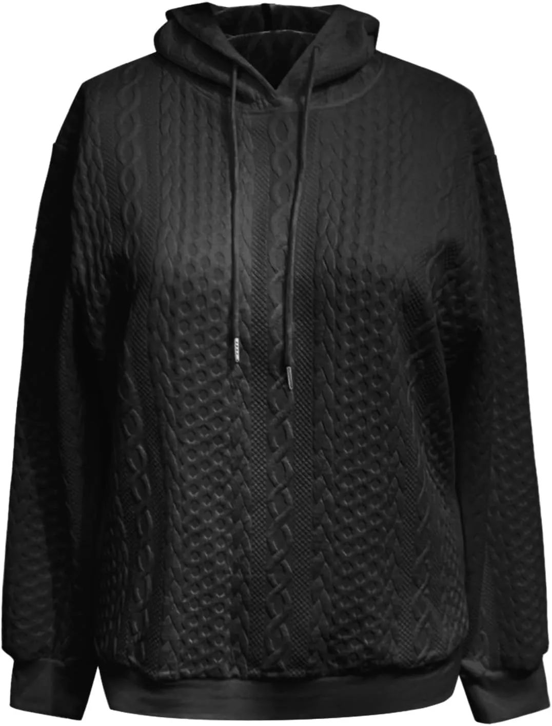 SHAOBGE Front L Women's Textured Long Sleeve Drop Shoulder Drawstring Pullover Solid Hoodie Top