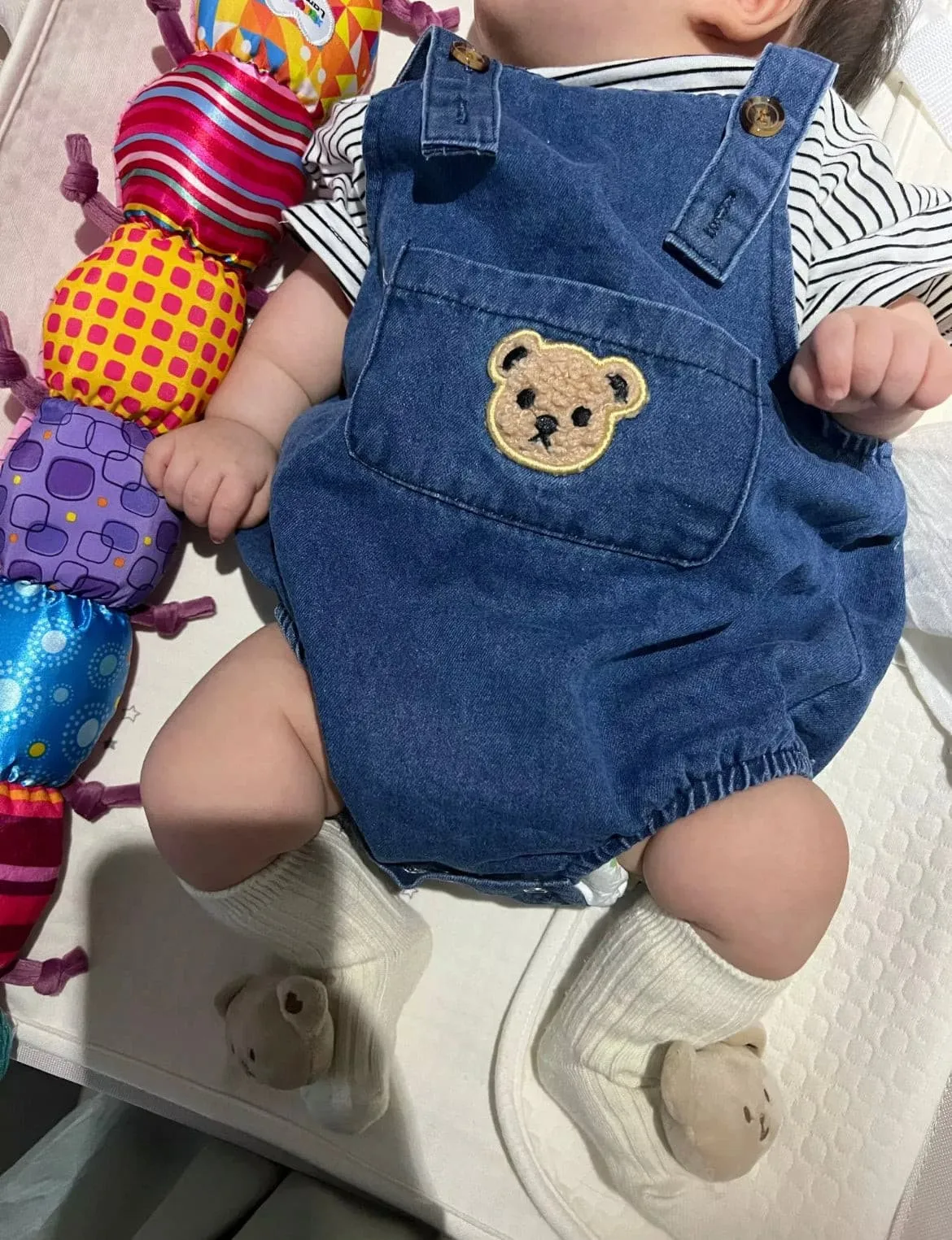 Teddy Baby Denim Overalls & T-Shirt Set