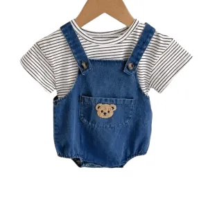 Teddy Baby Denim Overalls & T-Shirt Set