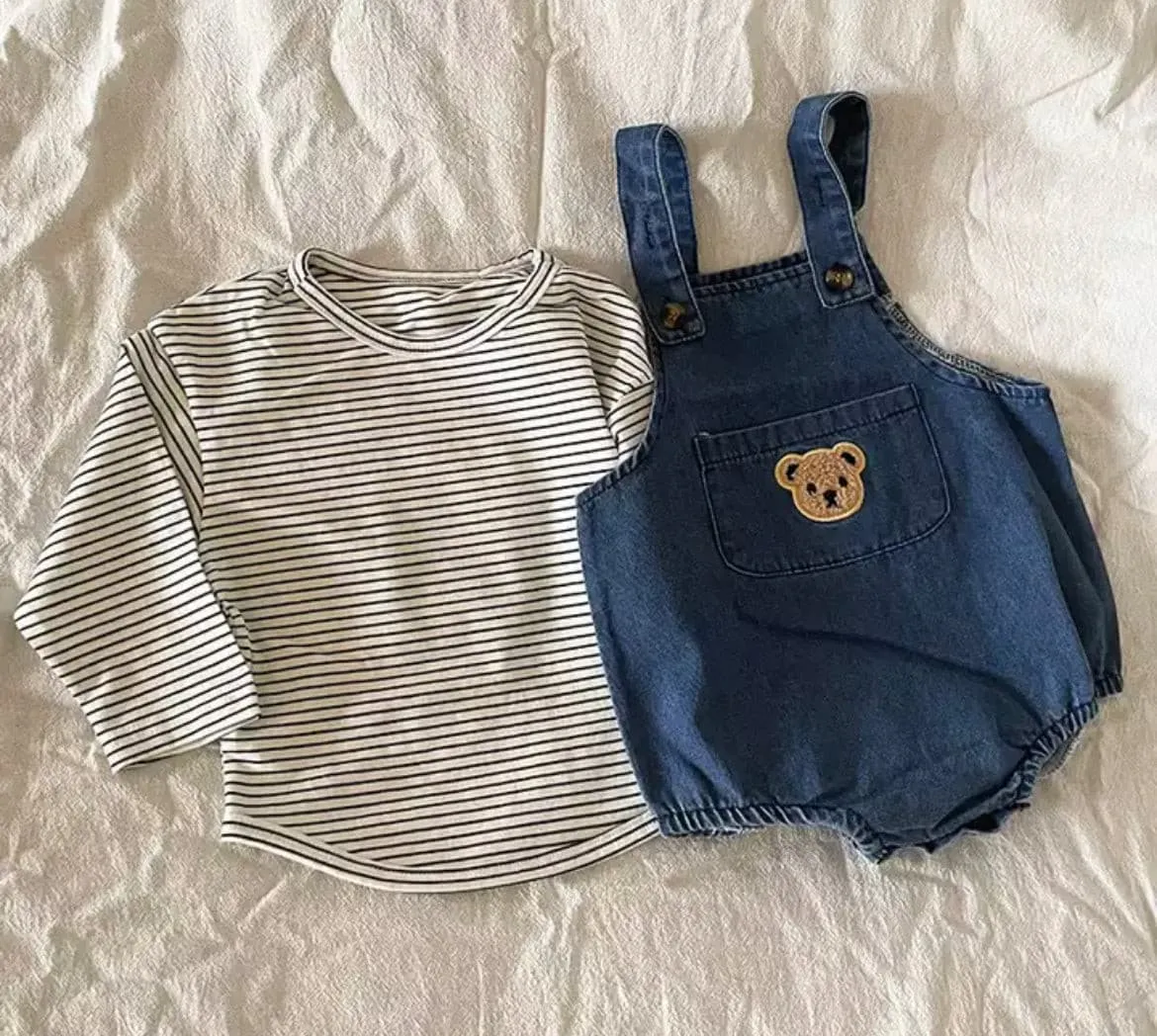 Teddy Baby Denim Overalls & T-Shirt Set