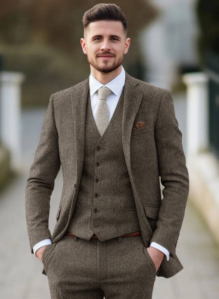 Vintage Dark Brown Herringbone Tweed Jacket