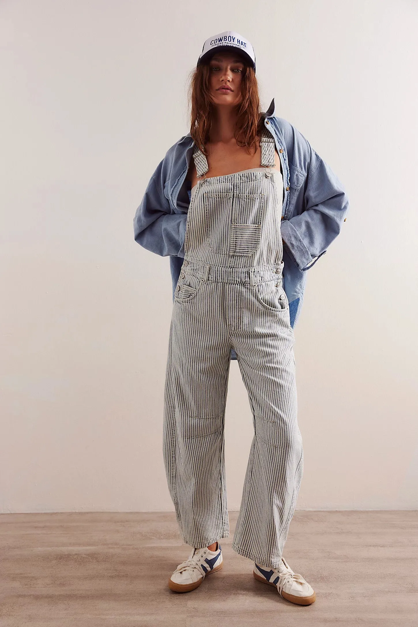 We The Free Good Luck Striped Barrel Overalls