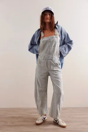 We The Free Good Luck Striped Barrel Overalls