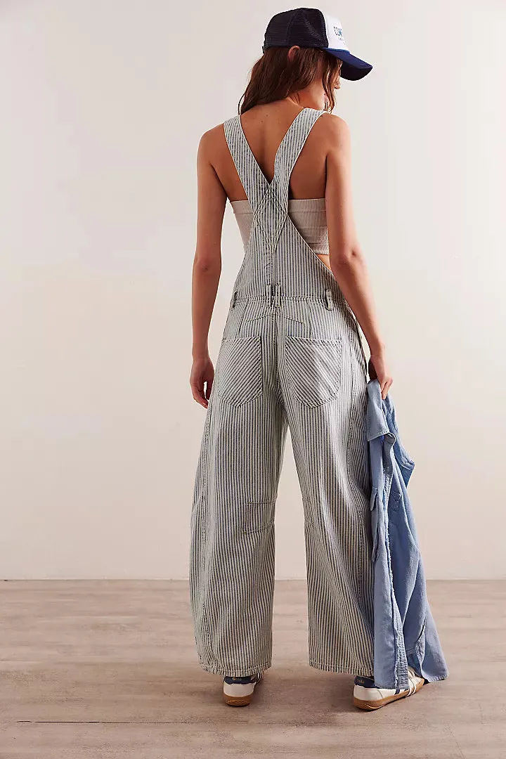 We The Free Good Luck Striped Barrel Overalls
