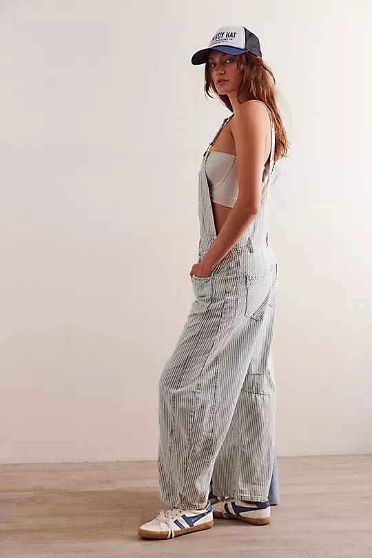 We The Free Good Luck Striped Barrel Overalls