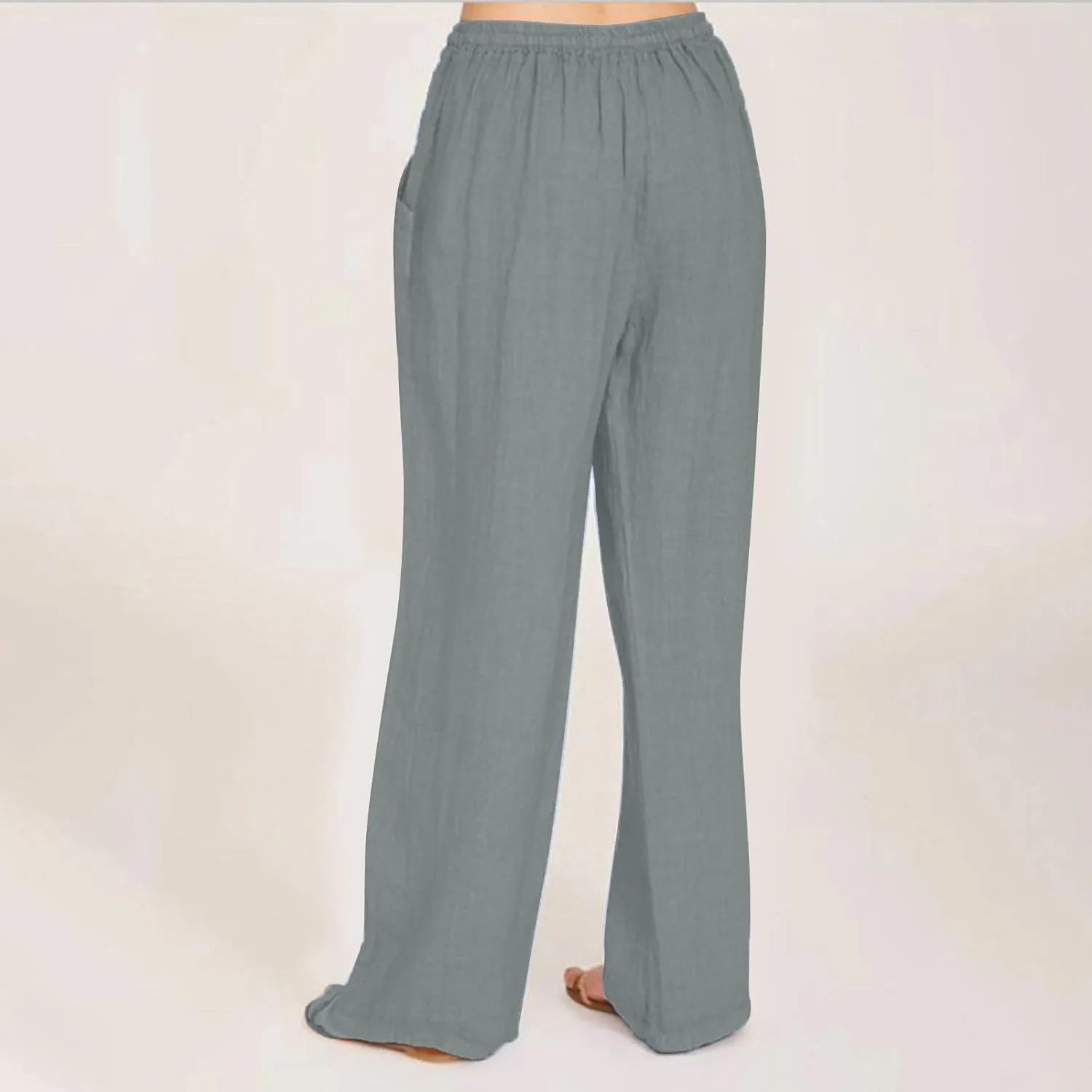 Wide Leg Linen Pants for Women Summer Casual Straight Leg Baggy Pants Lightweight High Waisted Trousers with Pockets