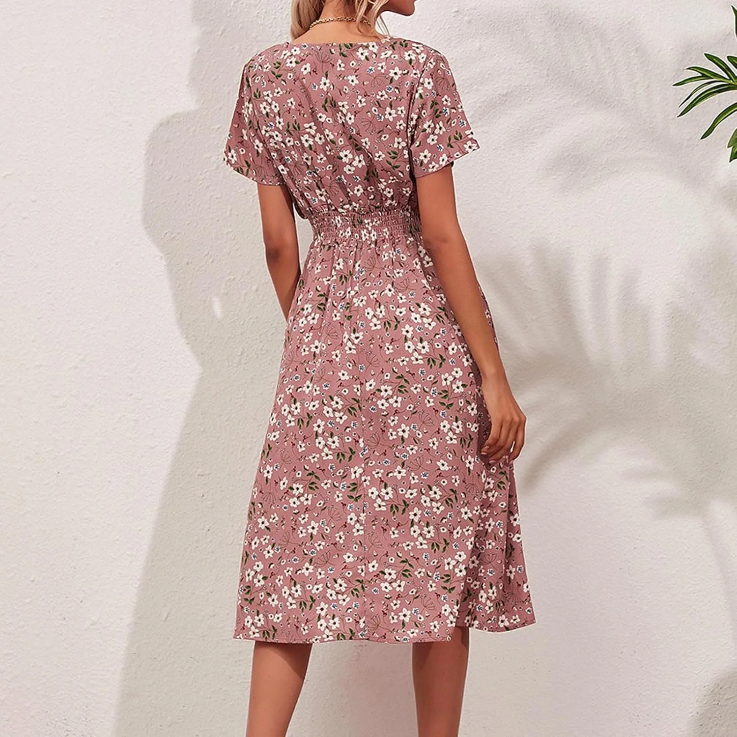 Women's 2025 Summer Boho Floral Print V Neck Ruffle Swing Beach Long Maxi Dress Beach Flowy Sundress