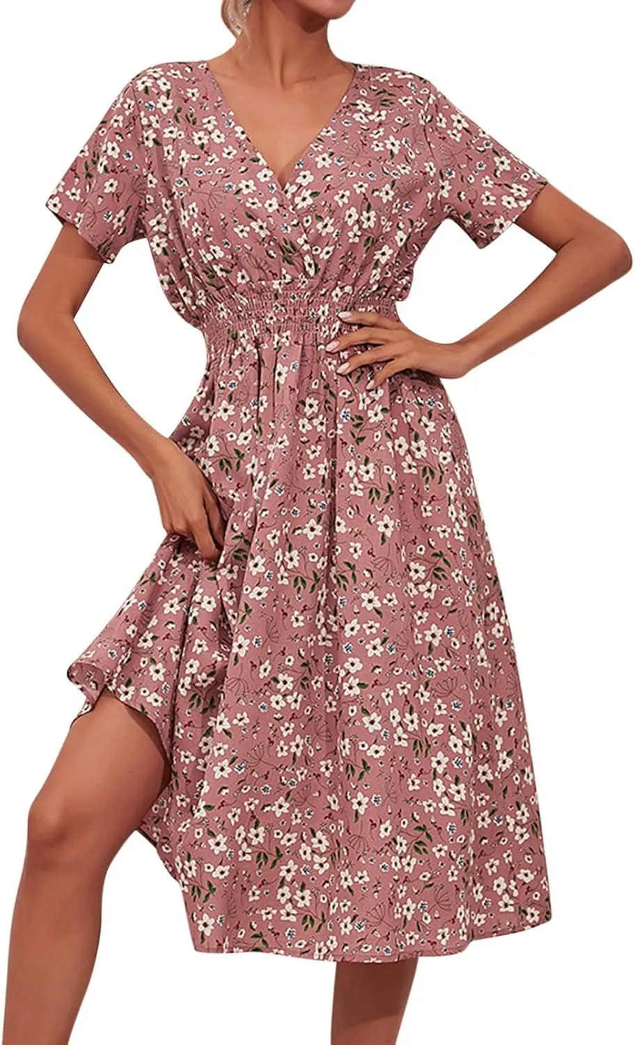Women's 2025 Summer Boho Floral Print V Neck Ruffle Swing Beach Long Maxi Dress Beach Flowy Sundress