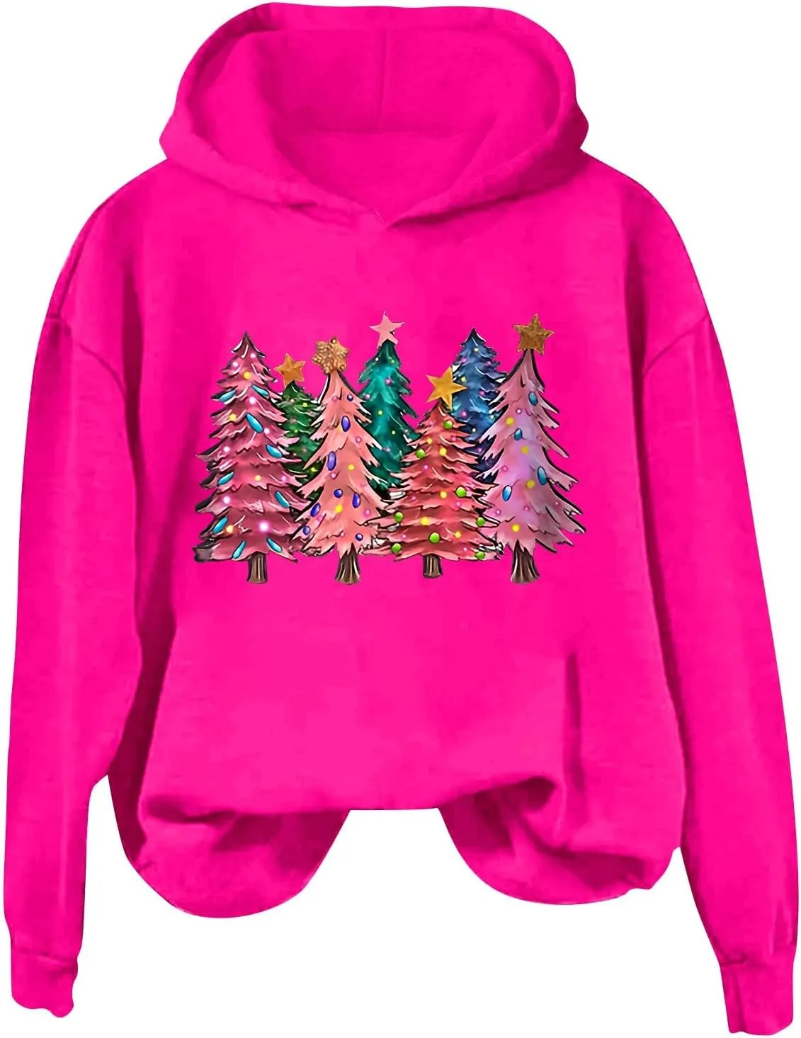 Womens Christmas Hoodies Printed Casual Hoodie Crew Neck Pullover Fun Christmas Shirt Gift Xmas Vacation Graphic
