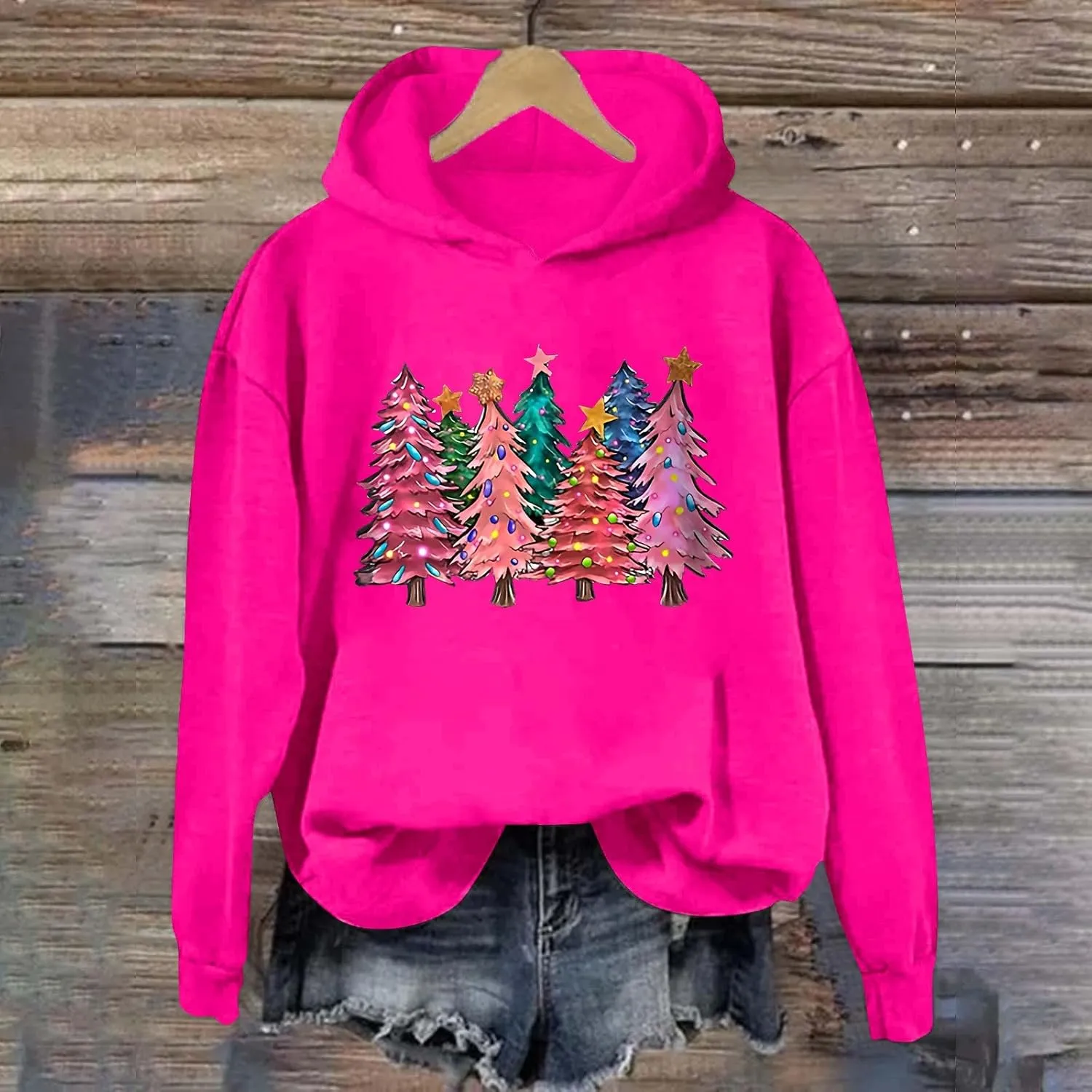 Womens Christmas Hoodies Printed Casual Hoodie Crew Neck Pullover Fun Christmas Shirt Gift Xmas Vacation Graphic