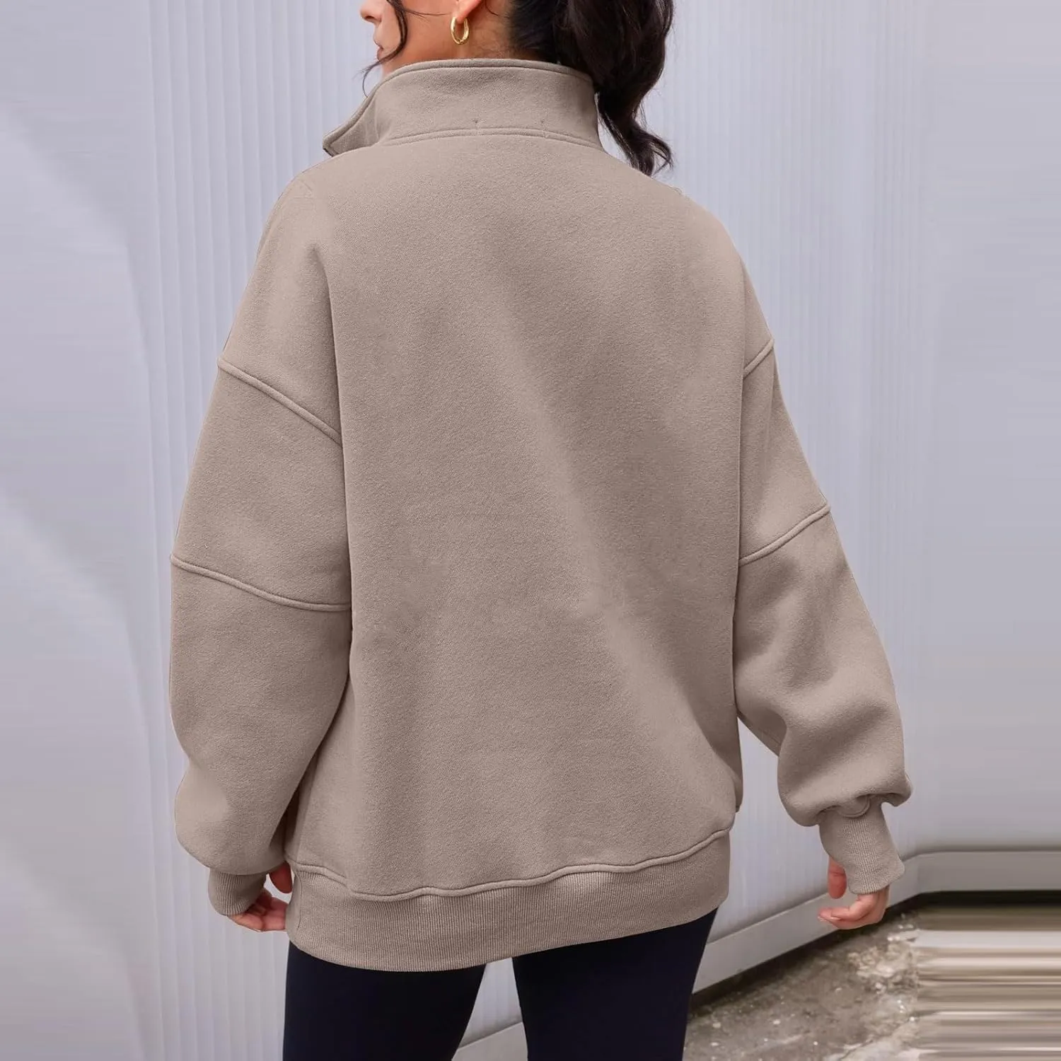 Women's Oversized Sweatshirts Long Sleeve Half Zip Fleece Pullover Tops Trendy Solid Color Fall Winter Clothes