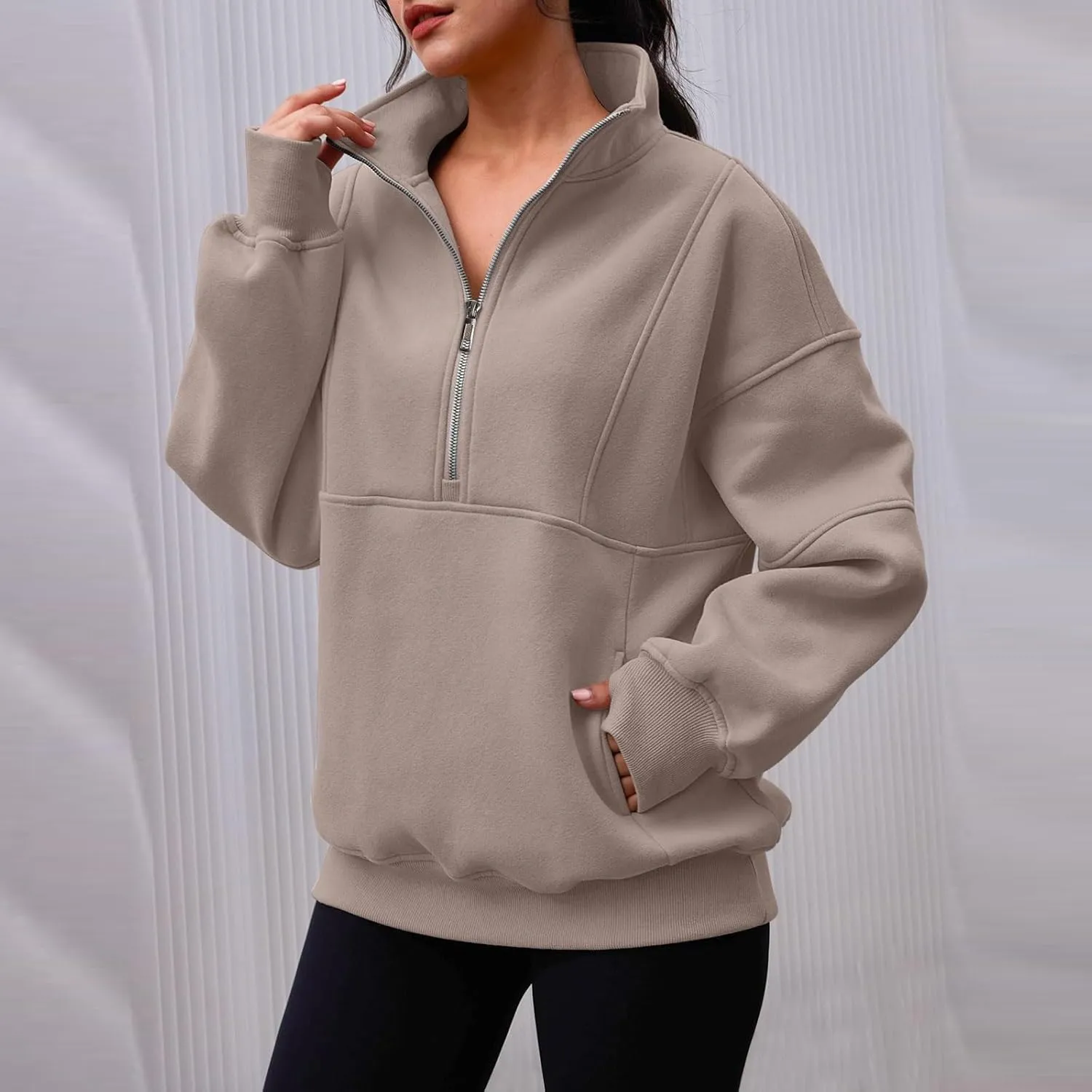 Women's Oversized Sweatshirts Long Sleeve Half Zip Fleece Pullover Tops Trendy Solid Color Fall Winter Clothes
