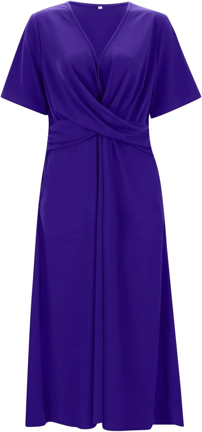 Women's Summer Floral Boho Dress V Neck Short Sleeve Ruffle A-Line Flowy Maxi Wedding Guest Dresses