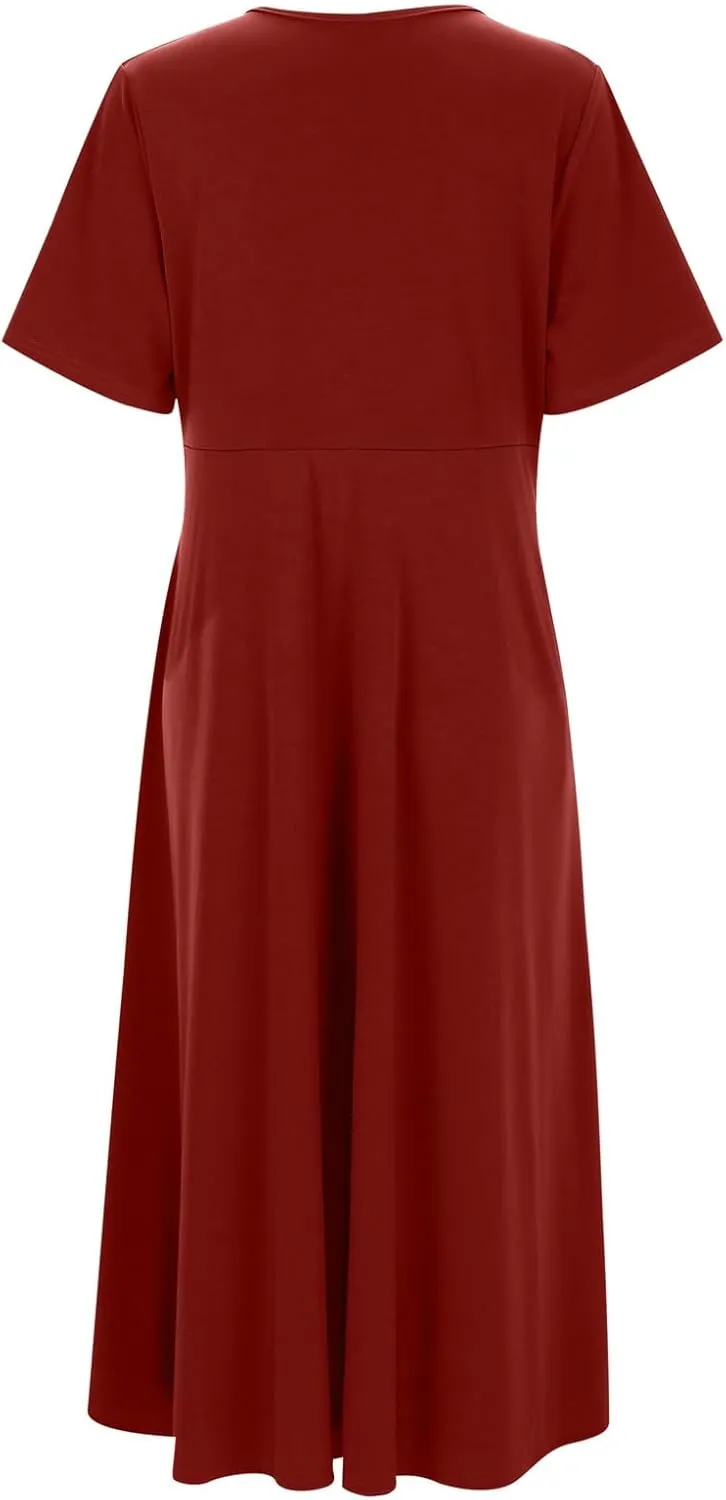 Women's Summer Floral Boho Dress V Neck Short Sleeve Ruffle A-Line Flowy Maxi Wedding Guest Dresses